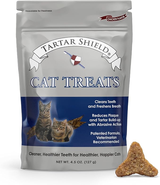 Tartar Shield Cat Treats | Daily Dental Treats | Cleans Teeth & Gums Fresh Breath Natural Oral Health Support | Wholesome & All-Natural Bites | USA Made | Tasty Chicken Flavor