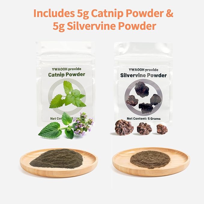 Cat Toys - Hot Dog, Fun Kick and Toss Catnip Toy with Crinkle Sound, Includes Catnip & Silvervine Powder (5g+5g) + 5 Reusable Pouches, Gift for Indoor Cats