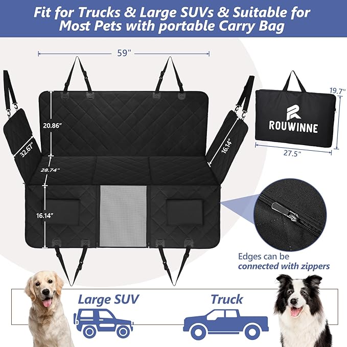 Back Seat Extender for Dogs Truck-Large Space, Dog Pet Seat Cover Back Seat Hard Bottom Holds 400lbs, Waterproof Dog Hammock for Crew Cab Trucks F150, RAM1500, Sierra, Tundra, Silverado