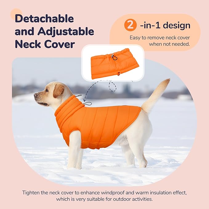 PUMYPOREITY Dog Puffer Coat with Detachable Scarf, Warm Padded Cold Weather Vest, Windproof Lightweight Snowsuit, Water Resistant Dog Winter Coats, Thermal Winter Jacket for Small Medium Large Dogs