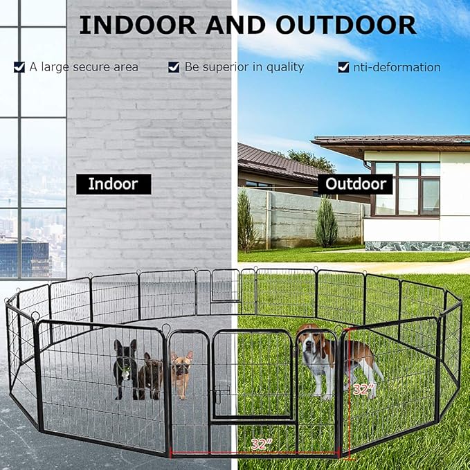 BestPet | Dog Playpen | 32 Inch, 16 Panels | Heavy Duty Metal Pet Exercise Pen | Indoor Outdoor Fence Panels | Rust-Resistant, Removable, Tool-Free Setup | Anti-Skid, Expandable Design