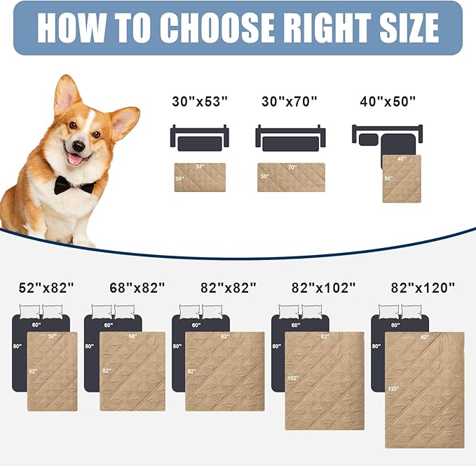 Smiry Waterproof Dog Bed Cover Pet Blanket, Soft Washable Dog Blanket for Furniture Bed Couch Sofa Reversible, Checkered (82"x120", Camel/Beige)