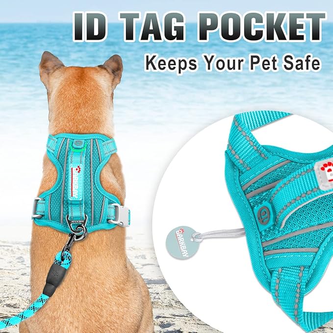 BARKBAY No Pull Dog Harness Large Reflective Dog Harness with Front Clip and Easy Control Handle for Walking Training Running with ID tag Pocket(Ocean Blue,L)
