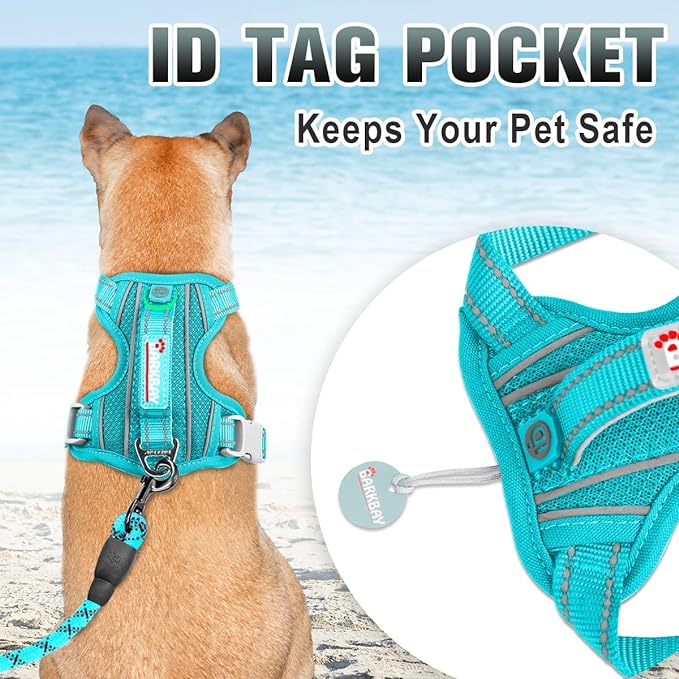 BARKBAY No Pull Dog Harness Large Reflective Dog Harness with Front Clip and Easy Control Handle for Walking Training Running with ID tag Pocket(Ocean Blue,M)