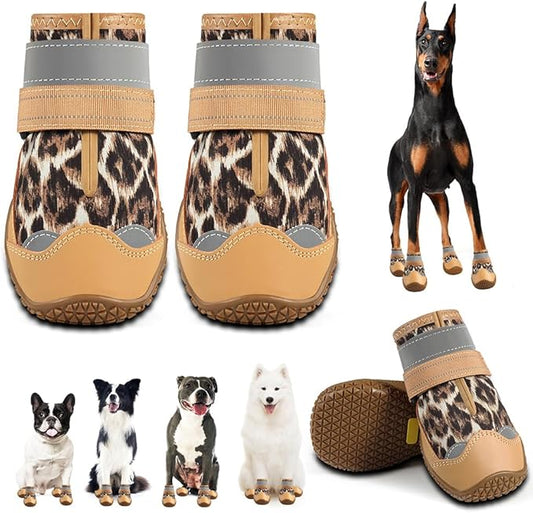 Dog Shoes for Large Dogs, Medium Dog Boots & Paw Protectors for Hardwood Floors, Outdoor Dog Booties for Hot Pavement Winter Snow Hiking, Waterproof Dog Shoes with Reflective Strips Size 3