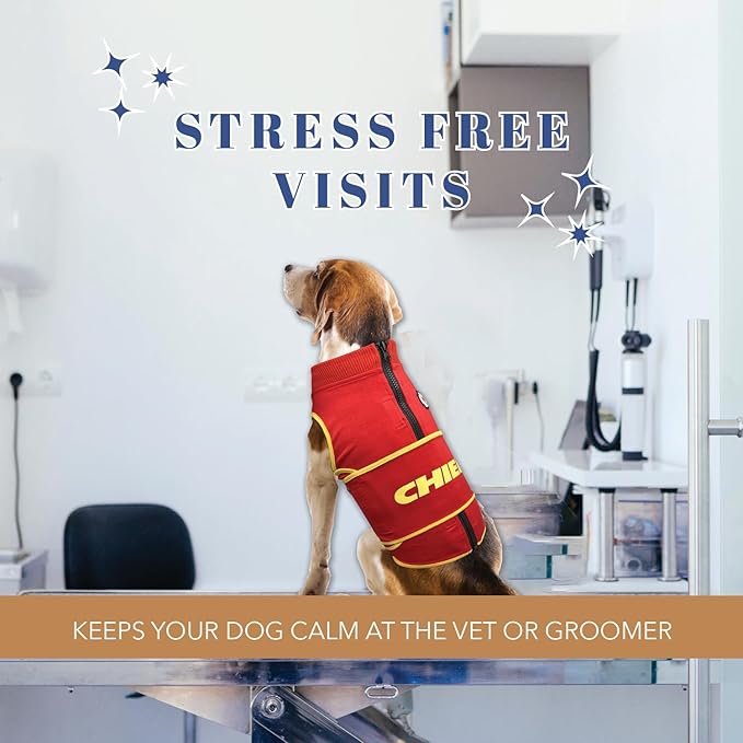 NFL Kansas City Chiefs Dog Anxiety Shirt Calming Soothing Solution Vest, for Dogs/Cats with Anxiety, Fears, Fireworks, Loud Noises, Dark, Lonely Keeps Dogs Calm Feeling Safe, Relaxing Jacket, X-Small