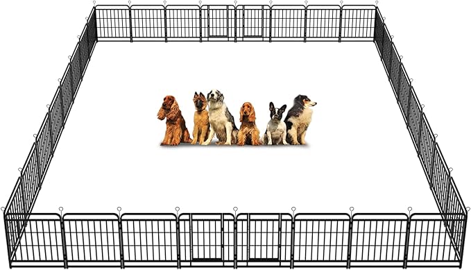 Dog Playpen Outdoor 32 Piece Panels Heavy Duty Dog Fence 32" Height with Thick Pipe Anti-Rust with Doors Portable for RV Camping Yard, Total 71FT, 406 Sq.ft, Snowy Black