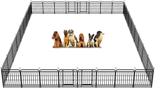 Dog Playpen Outdoor 32 Piece Panels Heavy Duty Dog Fence 32" Height with Thick Pipe Anti-Rust with Doors Portable for RV Camping Yard, Total 71FT, 406 Sq.ft, Snowy Black