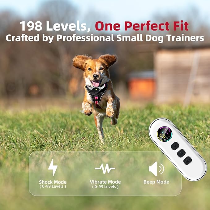 2025 Upgraded Ultra-Small Shock Collar, Ultra-Light & Thin Shock Collar for Small Dogs 5-15lbs, Ultra-Modern Design, 3 Training Modes-Beep, Vibration and Shock with Safety Lock, IPX7 Waterproof, Beige
