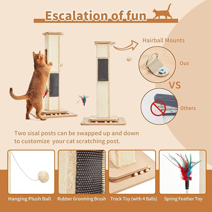Cat Scratching Post Sisal Scratch Posts for Indoor Cats Adults Tower Cat Scratch Furniture Protector Large Cat Scratcher Kitten Toys Tall 33 Inch