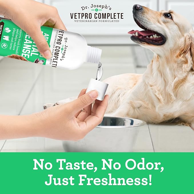 VetPro Complete Dr. Joseph's Advanced Dental Cleanse, 8 Ounces, Cat and Dog Breath Freshener Water Additive for Dental Care, Fights Dog Bad Breath, Teeth Cleaning, Plaque and Tartar Remover
