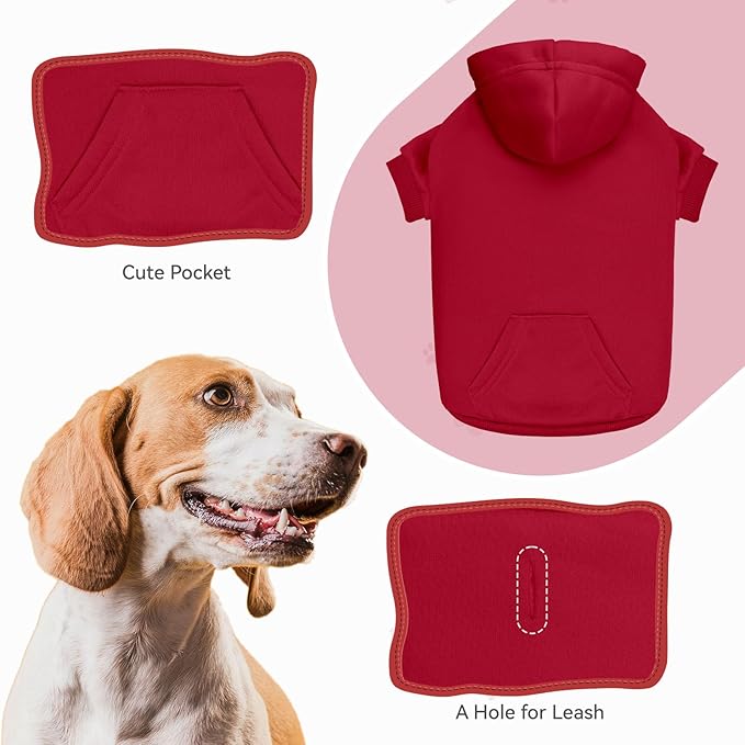 Dog Sweaters for Large Dogs Pet Sweater Solid Soft Brushed Fleece Dog Hoodie Clothes Pet Hoodie Sweatshirt with Pocket(Red-XXL)