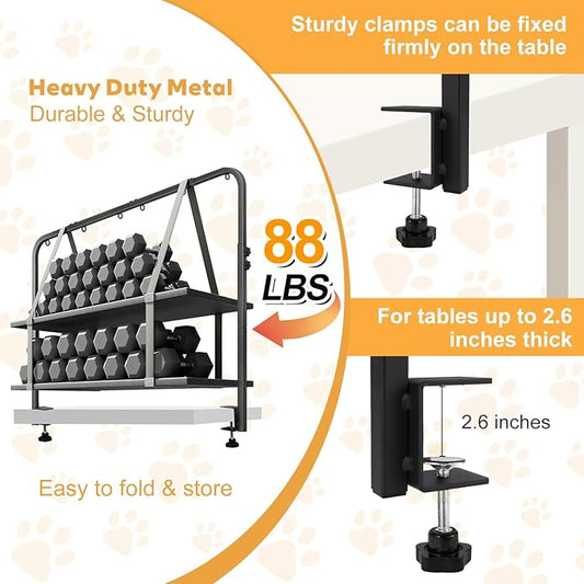 Dog Grooming Arm, Adjustable Pet Grooming Arm with Clamp for Small and Medium Dogs,Grooming Loop and No Sit Haunch Holder (Black, 42.5" H U-Shape Arm + Heavy Duty Clamp)