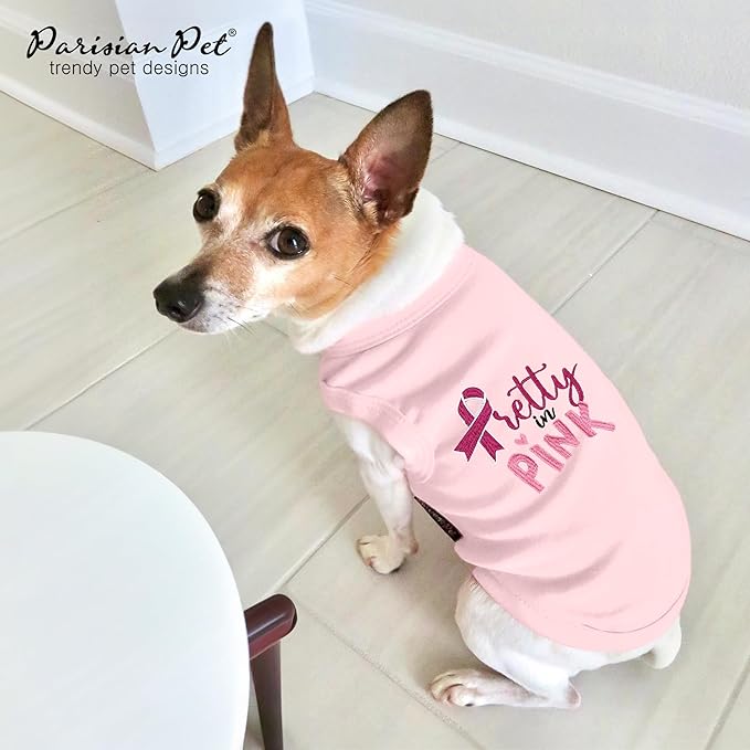 Parisian Pet Dog Tshirt - Embroidered “ Pretty in Pink “ Girl Dogs Apparel - Breathable and Lightweight Dog Clothes - Sleeveless Doggy Tee Shirts - Machine Washable Shirt for Large Dogs - XL