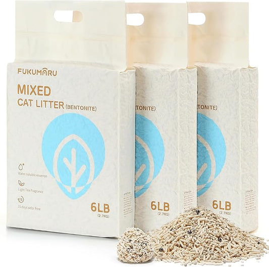 FUKUMARU Tofu Cat Litter, Strong Clumping Cat Litter Pellets, Effective Odor Control, Ultra Absorbent, Dust Free, Natural, Lightweight, Low Tracking, White Tea, 6lb x 3 Bags