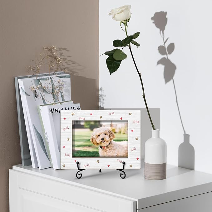 Dog Picture Frame Dog Paw Print Photo Frame, Gifts for Pet Lover Pet Owner, Wooden Picture Frame with Stand, 4"x6" Picture Frame for Tabletop Display, Home Office Desk Decor Shelf Display/XK61