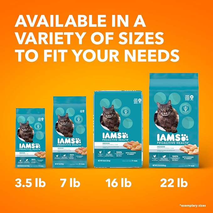 IAMS Proactive Health Indoor Weight Control & Hairball Care Adult Dry Cat Food, Chicken & Turkey Recipe, 7 lb. Bag