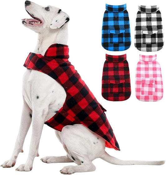 Kuoser Dog Winter Coat, Windproof Dog Fleece Jacket British Style Plaid Cold Weather Doggie Vest Coats, Reversible Cozy Warm Pet Clothes Apparel for Extra Large Size Dogs XXXL