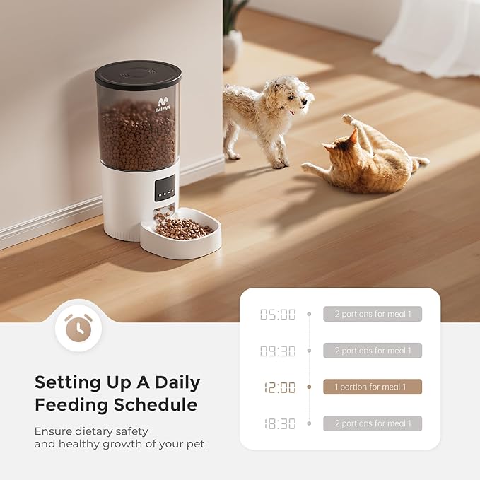 IMIPAW Automatic Cat Feeder, 5L Pet Dry Food Dispenser with Timed Programmable Portion Control, Dual Power Backup, with Desiccant Bag, 1-10 Meals, Easy Set Up, 10 Meals Per Day for Cats and Puppies