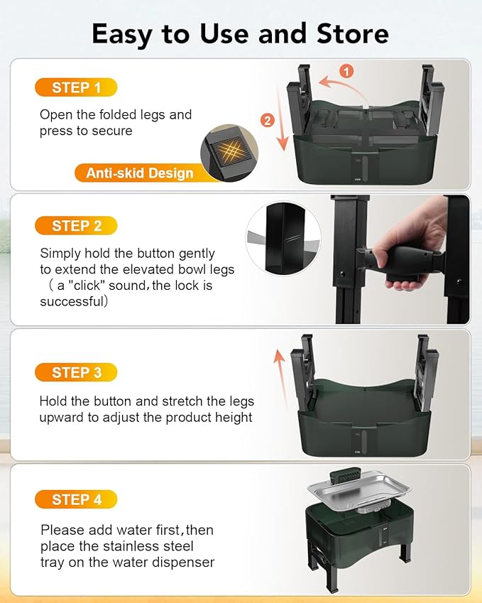 UPSKY 2.25Gal Elevated Dog Water Fountain, 4 Heights Adjustable Pet Fountain for All Dog Sizes, 304 Stainless Steel Tray Indoor Drinking Dispenser with Ultra-Quiet Pump & 4 Replacement Filters Green