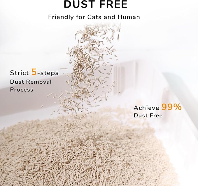 FUKUMARU Tofu Cat Litter, 100% Natural Ingredients Litter, Flushable, Dust Free, Quick Clumping, Lightweight, Low Tracking Cat Litter Pellets, Effective Odor Control, Unscented, 18 LBS (3 Packs)