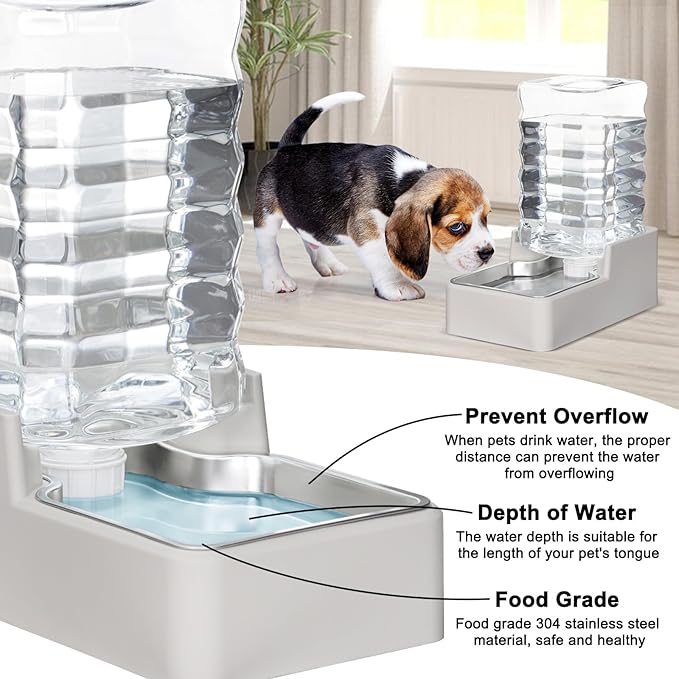 RIZZARI Stainless Steel Pet Water Feeder: 7L Automatic Leak-Proof Gravity Dispenser for Cats Dogs Indoor Outdoor Use（Beige Without Filter,7L）