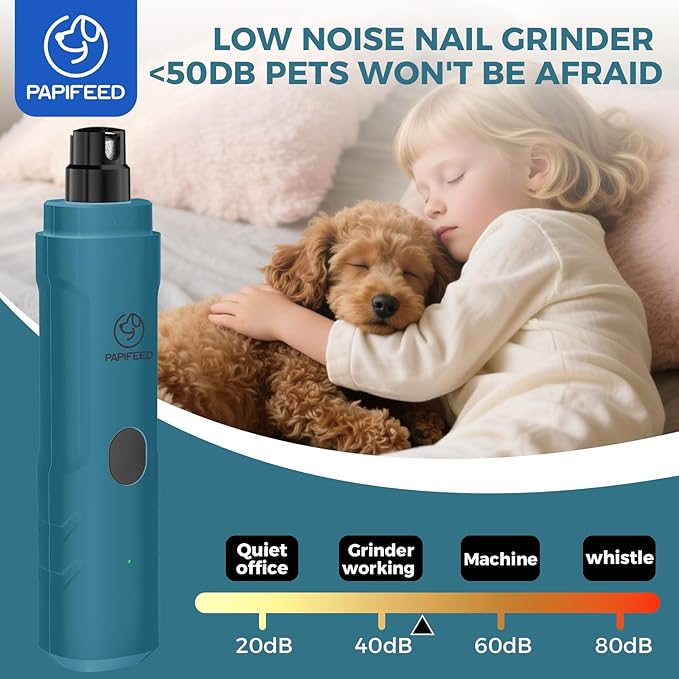 PAPIFFEED Dog Nail Grinder Upgraded with with Dog Nail Trimmers,2 LED Lights, 3-Speed Rechargeable & Quiet - Upgraded Electric Pet Nail Trimmer, Painless Paws Grooming Tool-Bule