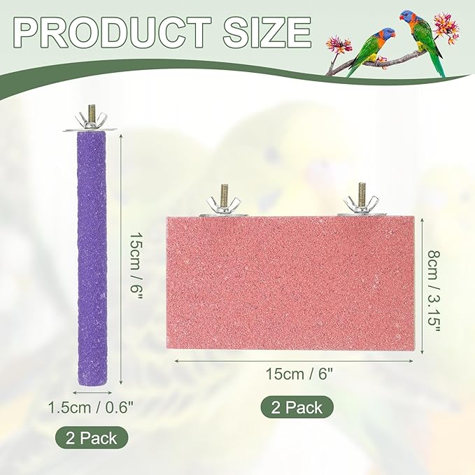 Bird Perch Stand, Wooden Parrot Perch Stand Toy, Paw Grinding Stick, Bird Cage Accessories, 6 x 3.15in (Pink, 2 Pcs) Birds Toys Intended for Cage/Parakeets/Conure/Budgie