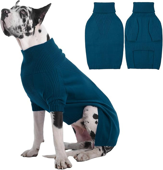 IECOii Extra Large Dog Sweater 4XL,Thermal Warm Dog Sweaters for Giant Breed Dogs,Turtleneck Knitted Knitwear for Winter,Stretchy&Easy On Dogs Sweatshirt for Doberman,Great Dane (Peacock Blue,XXXXL)