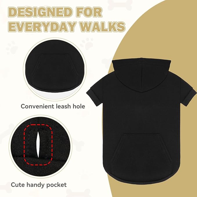Dog Sweaters,Dog Hoodie,Cozy Fleece Interior Sweatshirt with Hood & Pocket,Leash Hole,Pet Clothes Sweater for Small,Medium,and Large Dogs,Black&L