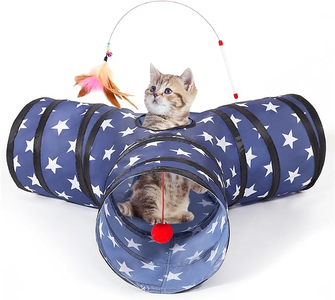 Tempcore 3 Way Collapsible Cat Tunnels, Indoor Cat Toys with Peek Hole & Boredom Breaker Ball for Kittens & Puppies