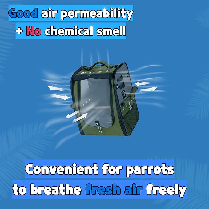 Birds Day Bird Carrier Backpack-Parrot Travel Cage with 2PCS Perch and Food Bowl, Stainless Steel Tray (Dark Olive Green)