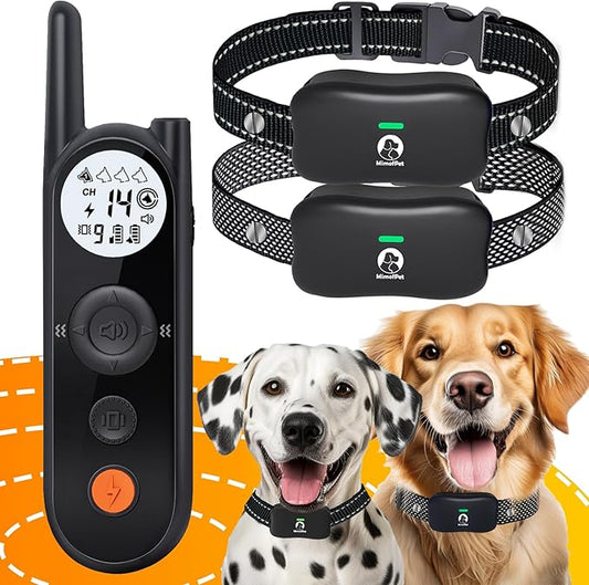 MIMOFPET Wireless Dog Fence for 2 Dogs - Covers up to 856-Acre Electric Fence,185 Days Standby Time Training Collar,Pet Containment System with 3 Training Mode,Flash Light and Waterproof