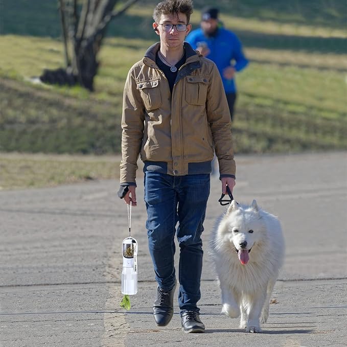 Dog Water Bottle with Food Container & Poop Bag Holder, Travel Water Bowl, Portable Pet Dispenser, Dog Gifts Stuff Accessories Items, Puppy Essentials for Yorkie Chihuahua Walking Hiking