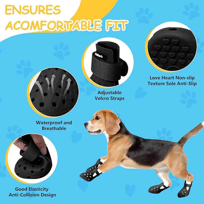 Dog Shoes for Hot Pavement Non-Slip Waterproof Dog Shoes for Medium Dogs Large Size Dogs Easy ON & Off Adjustable Easy-Clean for Beach Outdoor Black Size L: (3.5x2.63’’)(L*W)