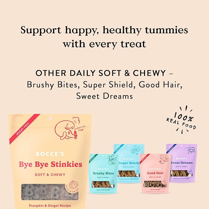 Bocce's Bakery Digestive Support Dog Treats, Wheat-Free Pumpkin Ginger, 6 oz Bag
