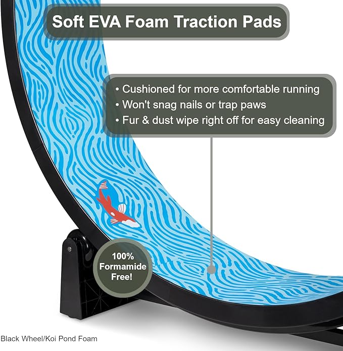 One Fast Cat - Cat Exercise Wheel - Gen. 7 - Safe 48" Diameter - Made in The USA - Black Wheel with Koi Pond Foam Traction Pads and Solid Black Inline Wheels