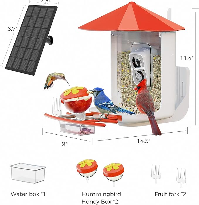 PerchMe® Bird Feeder with Camera,Solar Smart Bird Feeder with 1080P HD AI Identify Bird Species, Real Time Views and Notifications,DIY Add-ons & Hummingbird Feeder,Ideal Gift for Bird Watching Lover