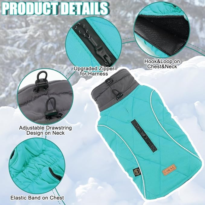 EMUST Winter Dog Coats, Fleece Dog Apparel for Cold Weather, British Style Windproof Warm Pet Jacket for for Winter, Turquoise, XS