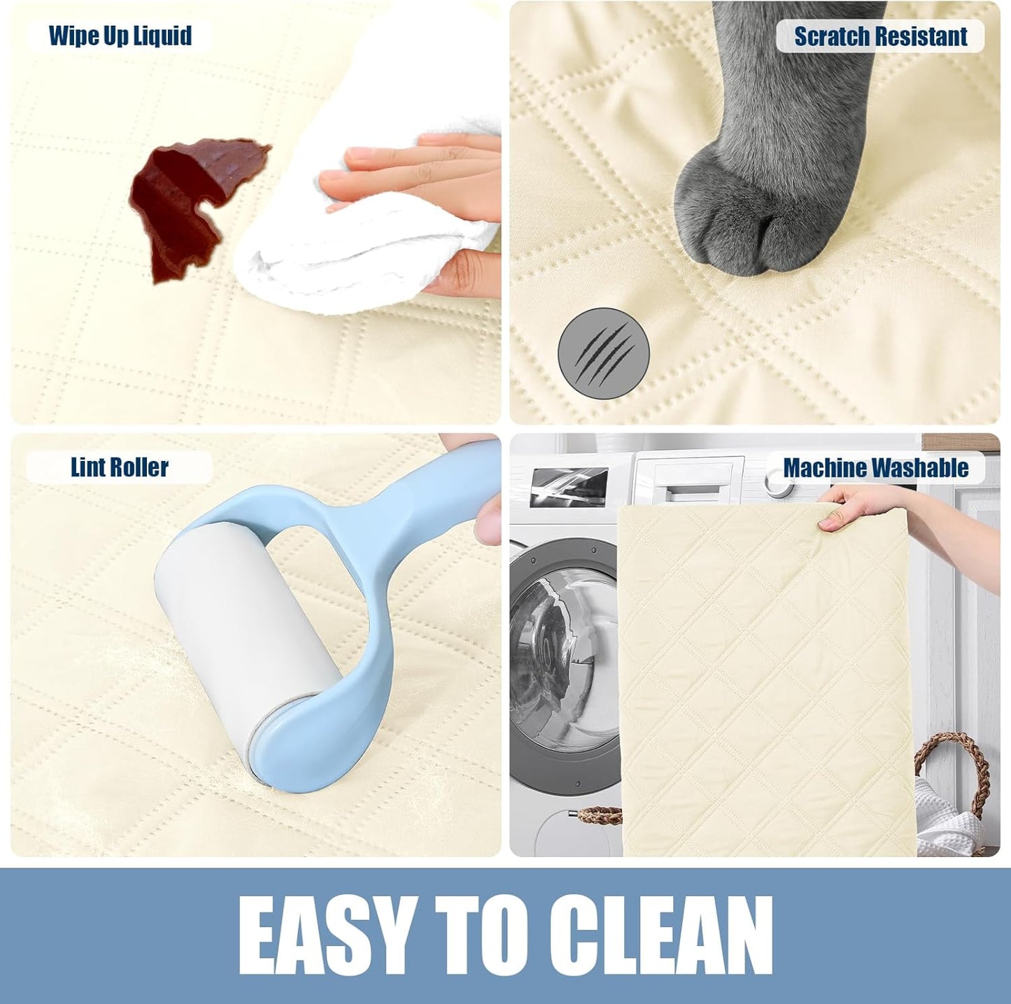 Smiry Waterproof Dog Bed Cover Pet Blanket, Soft Washable Dog Blanket for Furniture Bed Couch Sofa Reversible, Checkered (68"x82", Beige/Beige)