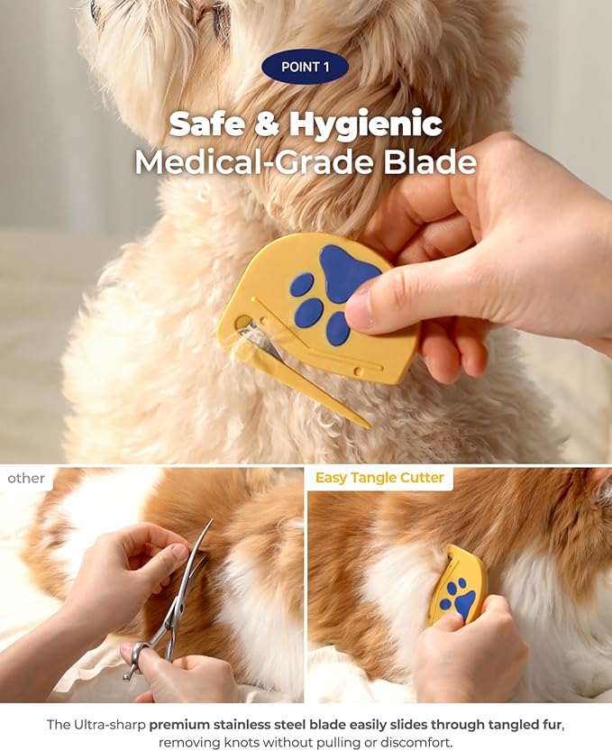 PETHROOM] Matt Splitter for Dogs & Cats | Professional Dematting Tool with Steel Blade | Easily Removes Knots, Mats & Tangles | Safe & Gentle Pet Grooming Comb for Long & Medium Coats