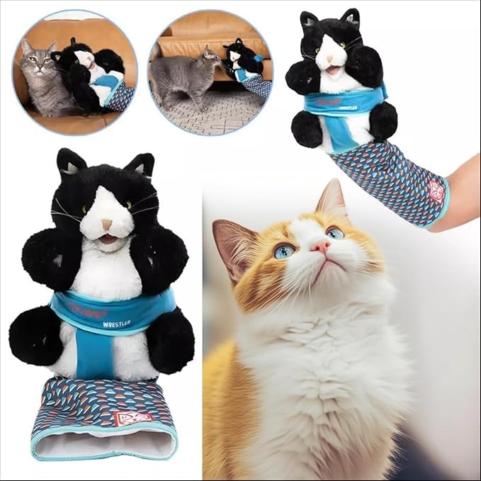 Cats Puppet Wrestler, Interactive Hand Puppet, Cat Wrestling Toy Puppet with Tough Padding for Safe Play, Boredom Durable Plush Stuffed Animal Toy for Cats
