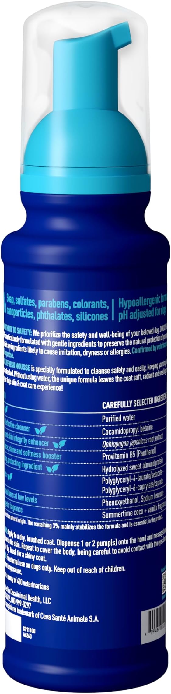 DOUXO® Skin & Coat SPA - Ultra-Safe Quick Refresh Leave-on Mousse for Dogs, 10 fl oz, Safely Cleans and Refreshes, Leaves The Coat Soft, Radiant and Smelling Great, Skin-Friendly Formula