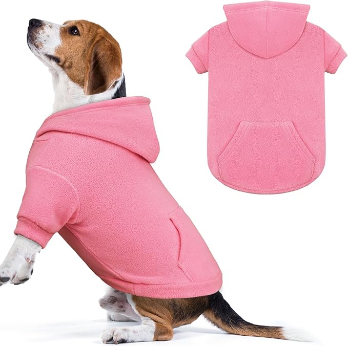 Dog Sweaters for Large Dogs,Dog Hoodie,Warm Fleece Sweatshirt with Hood & Pocket,Leash Hole,Cozy Cold Weather Pet Clothes Sweater Hoodie for Large Dogs(Pink,L)