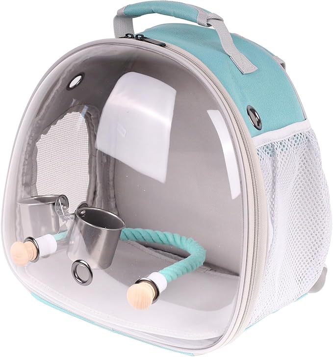 Small Bird Travel Backpack Carrier Cage, Backpack to Transport Backpack Carrier with Clamp Cups Stand Perch for Parakeet Cockatiel Budgies Vet Carry Book Bag Green