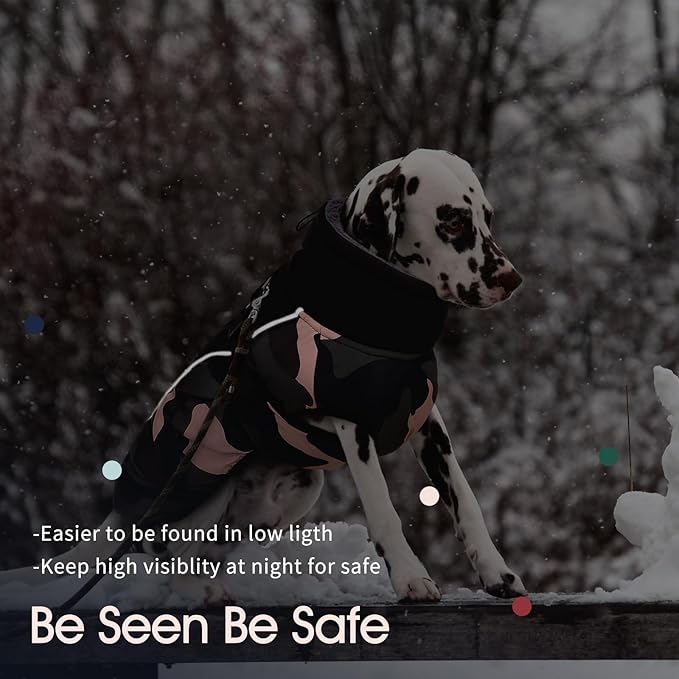 IECOii Extra Warm Dog Coat - Reflective Adjustable Jacket With Buckle Fleece Turtleneck for Cold Weather - Soft Winter Coat for Small Medium Extra Large Dogs - Green Camo