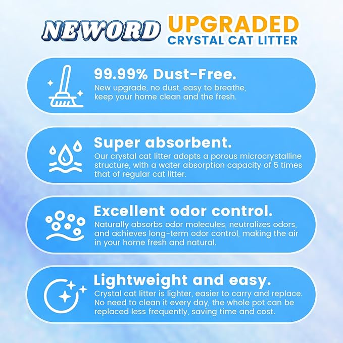 NEWORD Crystal Cat Litter Non Clumping Crystal Litter - 8LBs 99.99% Dust Free Fresh Scented Cat Litter Crystals - Superior Odor Control Lightweight Soft on Paws
