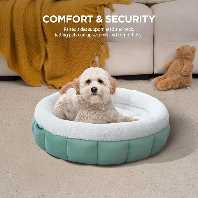 BALANCE Cat Beds for Indoor Cats, Washable Round Cat Bed, Cute Kitten Bed with Anti-Slip Bottom for Kitty and Puppy, 23 Inches, Granite Green