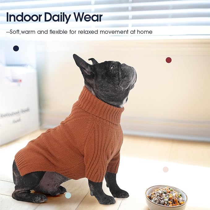 IECOii Dog Sweaters for Medium Dogs Girl Boy,Holiday Knit Doggy Sweatshirt with Sleeve,Turtleneck Thick Warm Dog Sweaters for Winter,Pullover Knitwear for French Bulldog,Boston Terrier (Caramel, L)