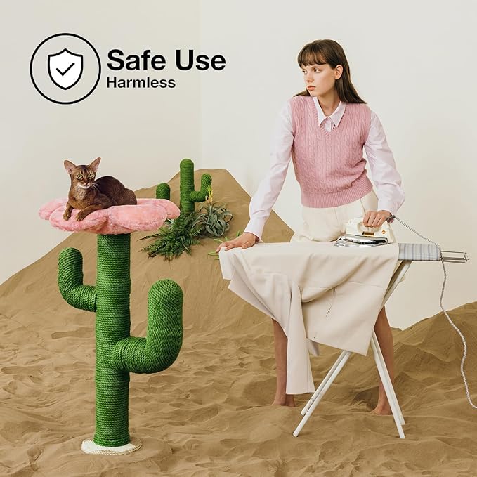 VETRESKA 41.3" Cat Scratching Post with Bed, Tall Cat Scratch Post for Indoor Cats, 2-in-1 Cat Tree Tower, Extra Large Sisal Cat Scratcher Durable Cat Scratch Tree Tower with Soft Cozy Fluffy Perch